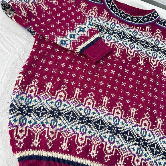 Vintage Dale of Norway Pure New Wool Nordic Fair Isle Chunky Sweater Ski Lodge - Picture 3 of 10